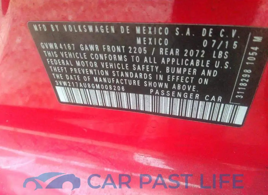 3VW217AU8GM008206# 9