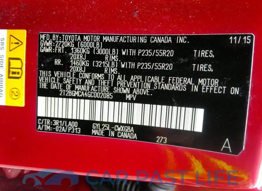 2T2BGMCA4GC002085# 9