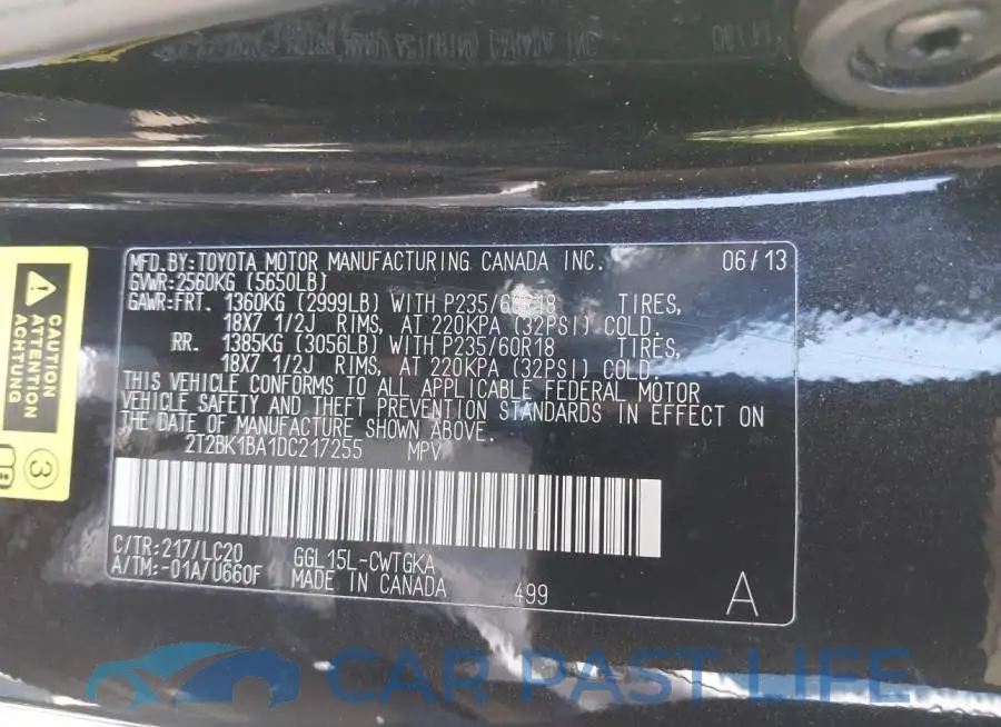 2T2BK1BA1DC217255# 9