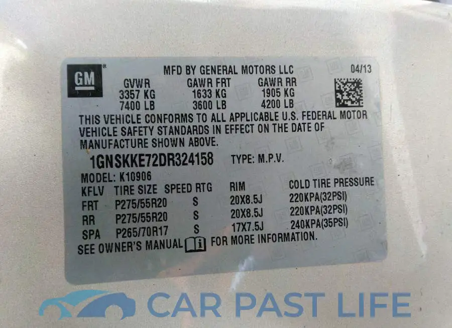1GNSKKE72DR324158# 9