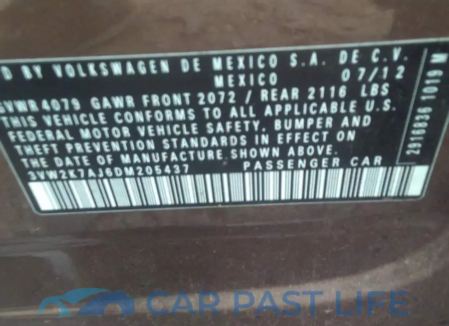 3VW2K7AJ6DM205437# 9