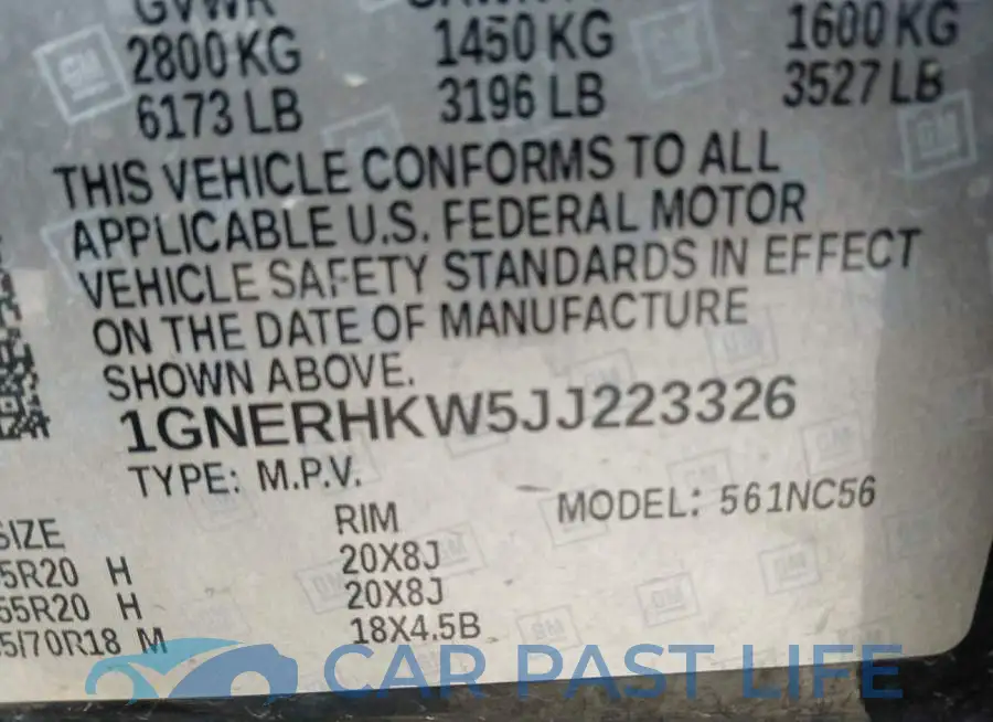 1GNERHKW5JJ223326# 9