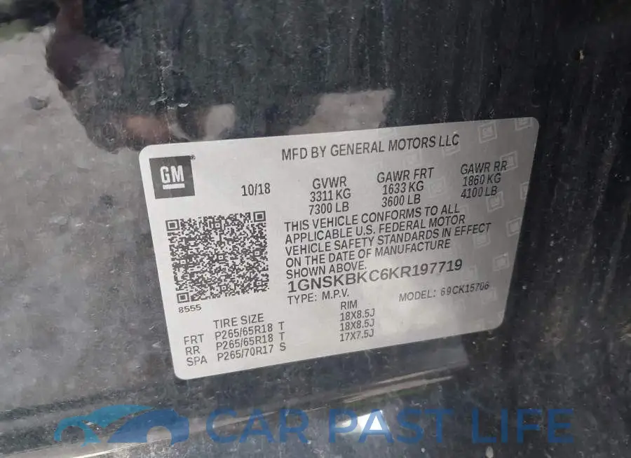 1GNSKBKC6KR197719# 9