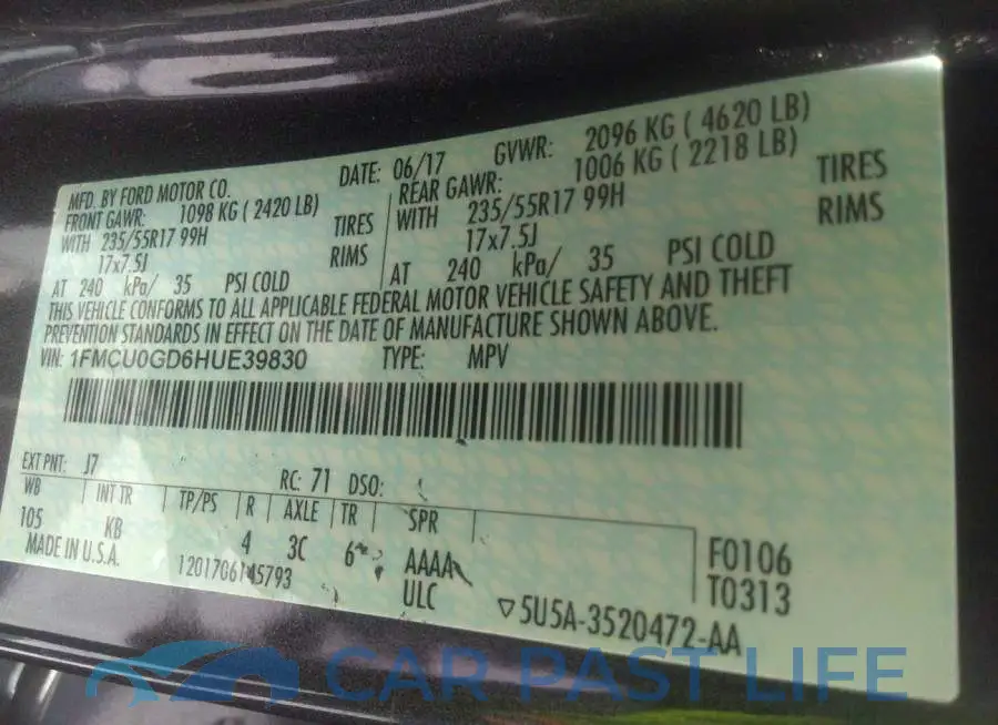 1FMCU0GD6HUE39830# 9