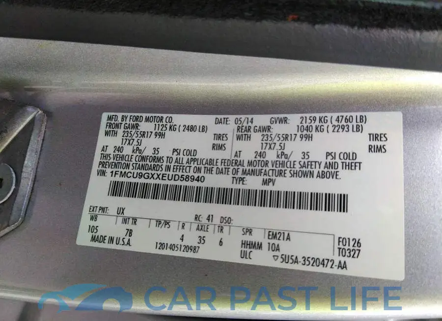 1FMCU9GXXEUD58940# 9