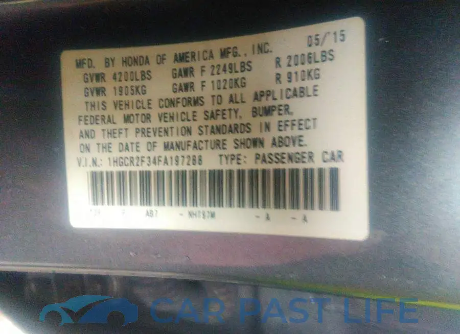 1HGCR2F34FA197288# 9