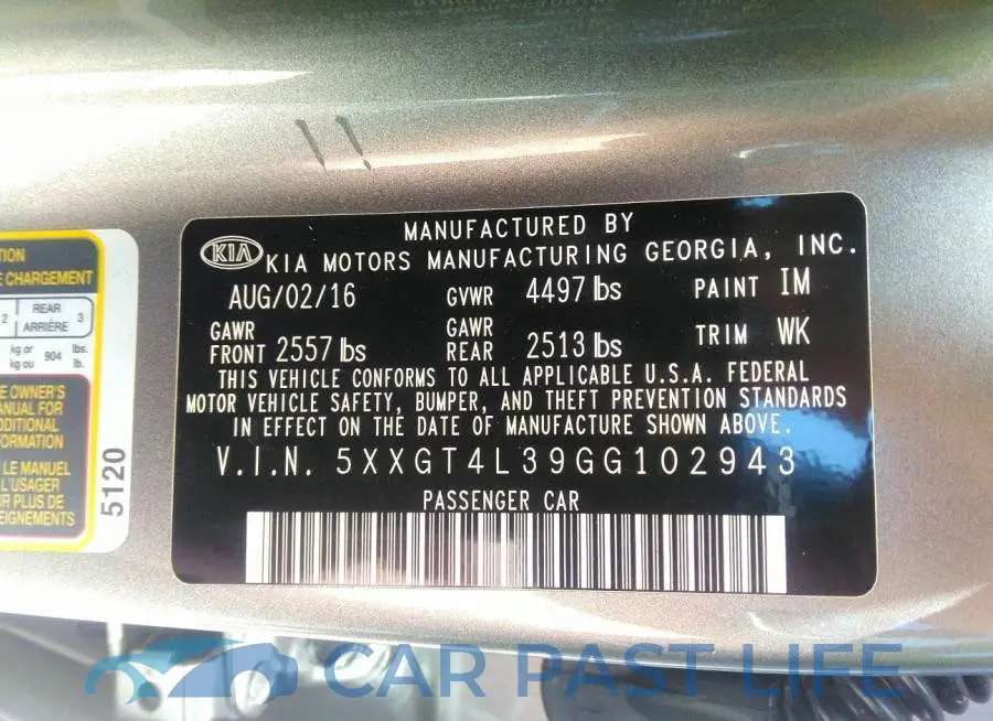 5XXGT4L39GG102943# 9