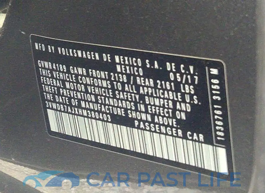 3VWDB7AJXHM380403# 9
