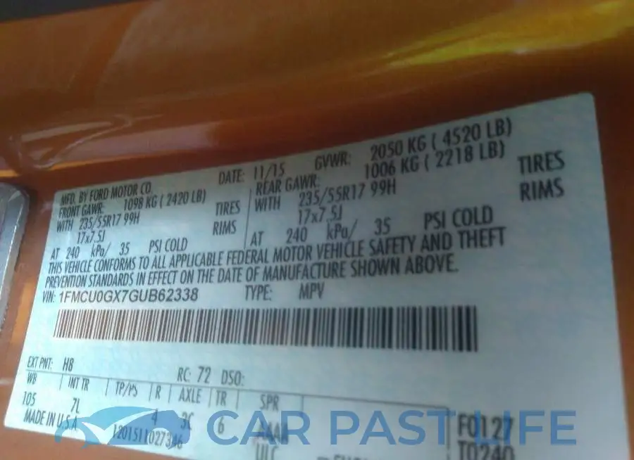 1FMCU0GX7GUB62338# 9