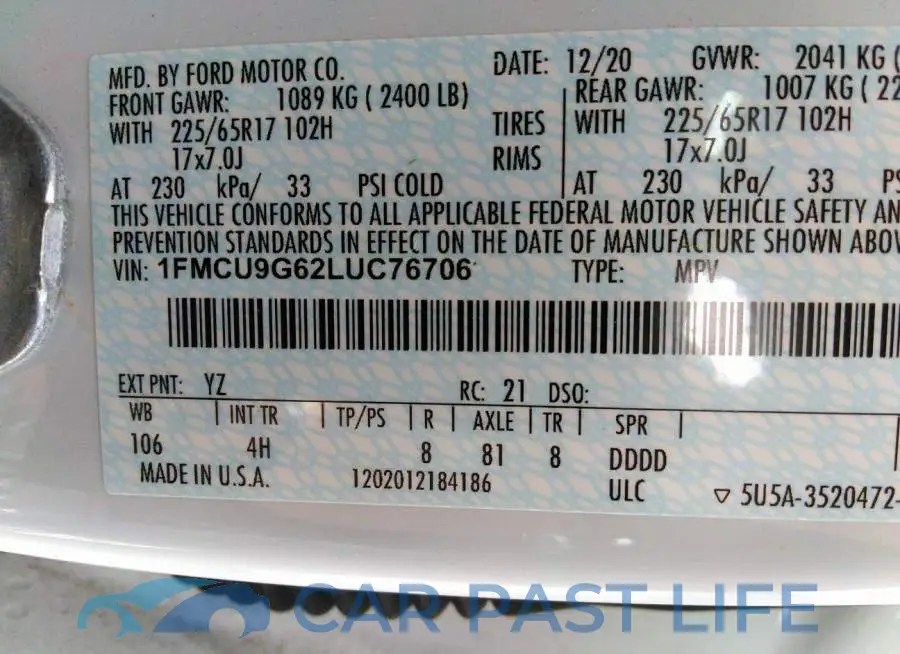 1FMCU9G62LUC76706# 9