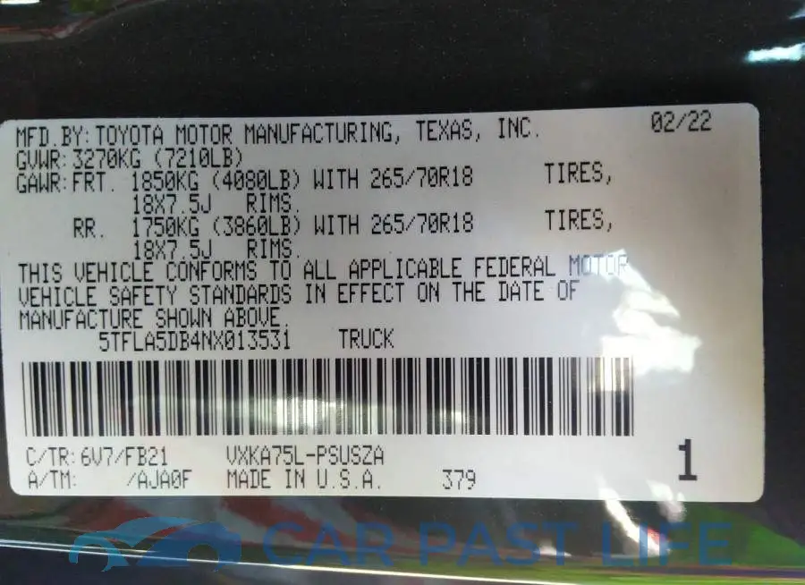 5TFLA5DB4NX013531# 9