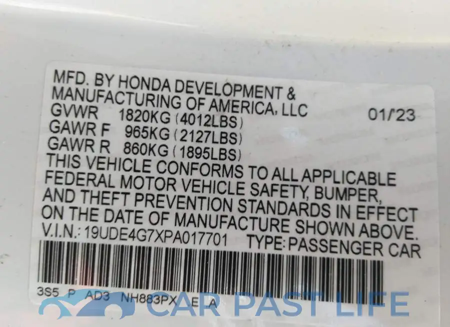 19UDE4G7XPA017701# 9