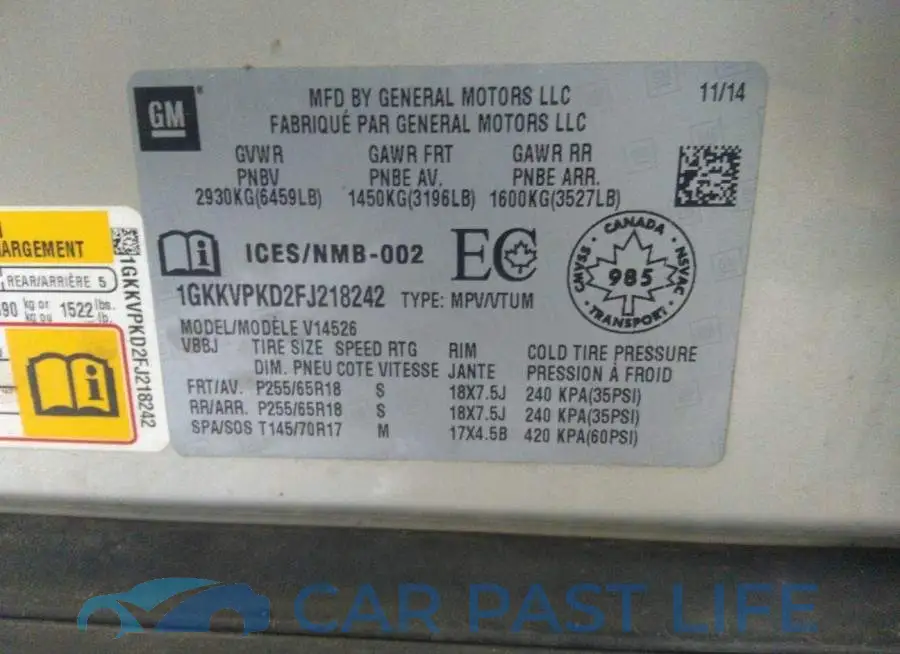 1GKKVPKD2FJ218242# 9