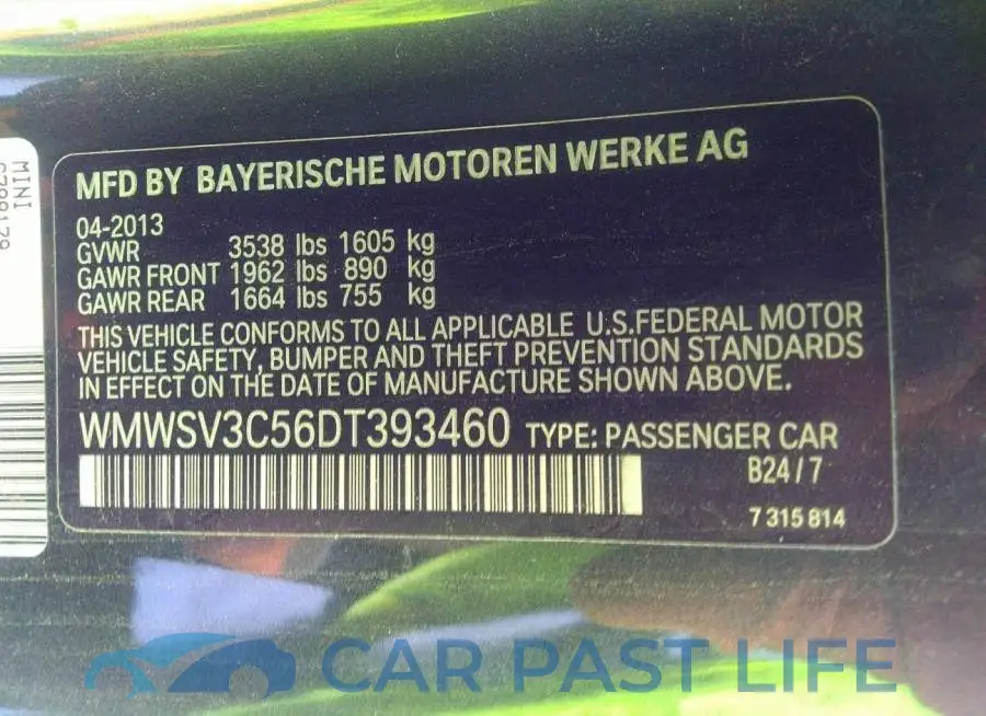 WMWSV3C56DT393460# 9