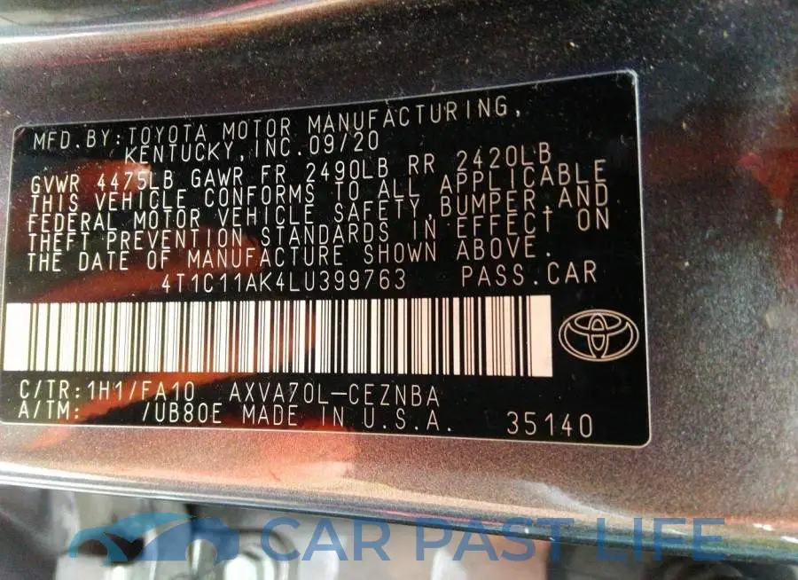 4T1C11AK4LU399763# 9