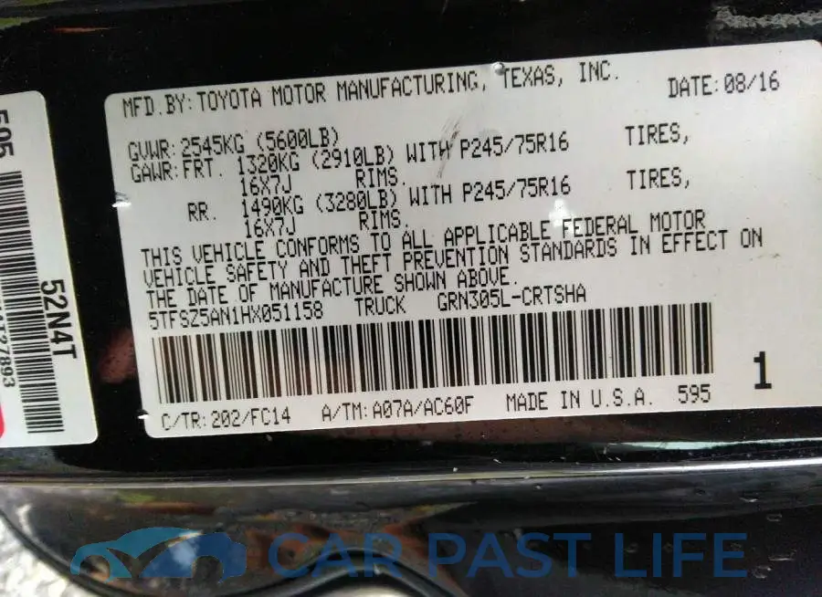 5TFSZ5AN1HX051158# 9