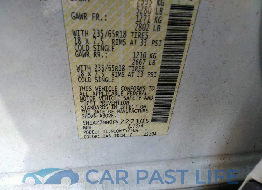 5N1AZ2MH0FN227105# 9