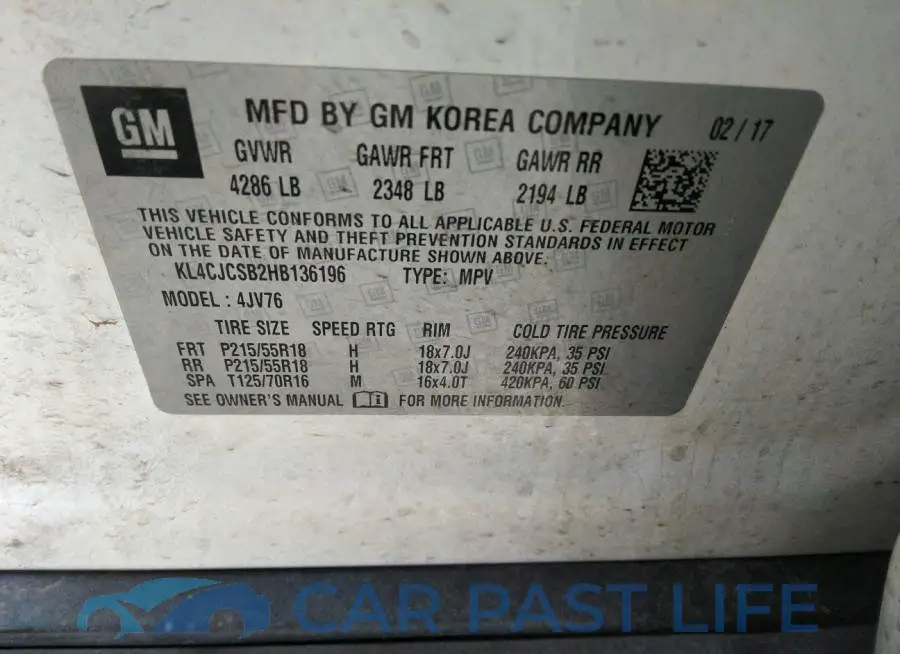 KL4CJCSB2HB136196# 9