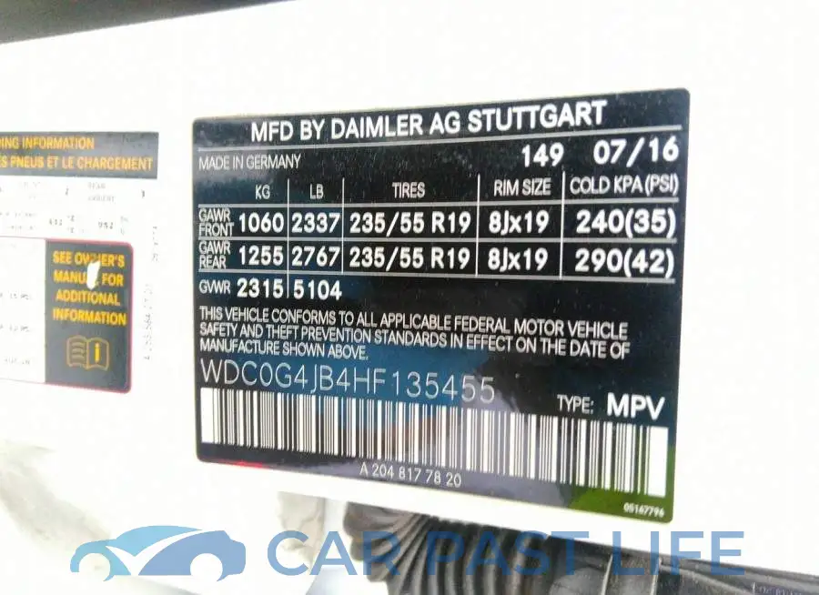 WDC0G4JB4HF135455# 9