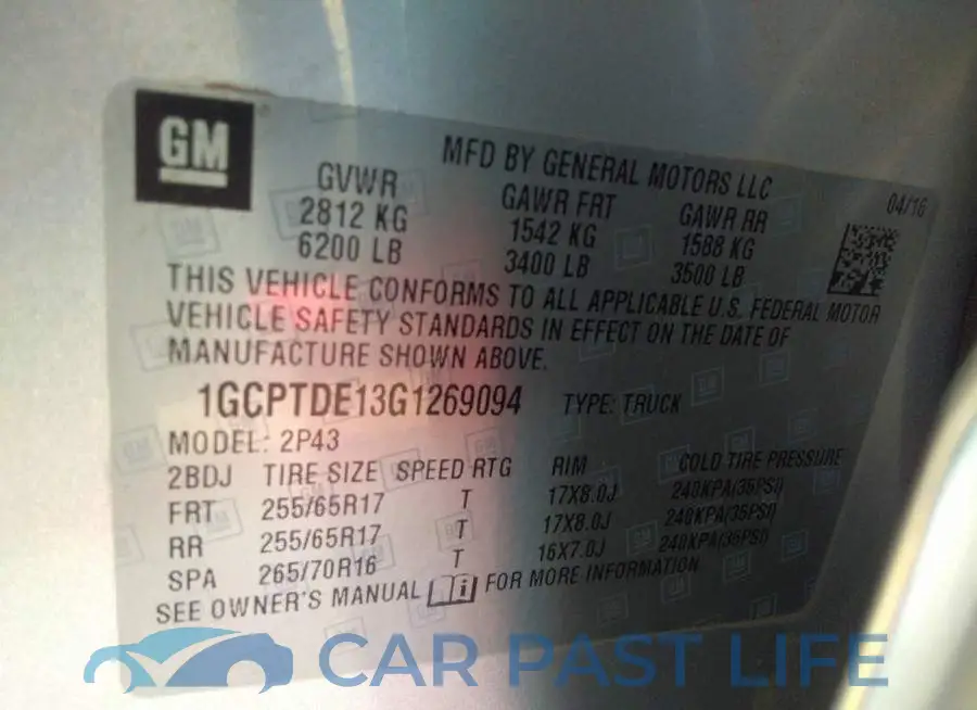 1GCPTDE13G1269094# 9