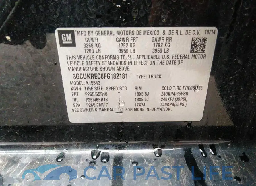 3GCUKREC6FG182181# 9