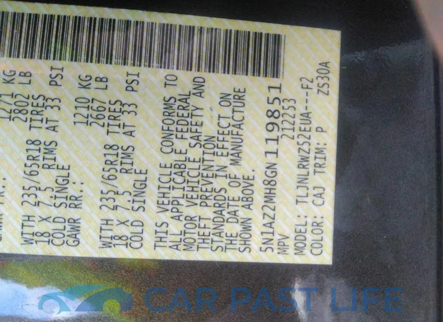 5N1AZ2MH8GN119851# 9