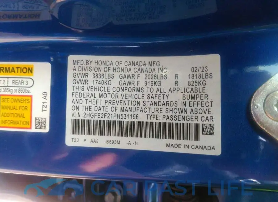 2HGFE2F21PH531196# 9