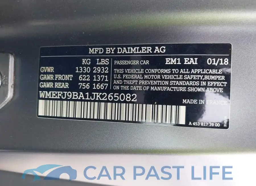 WMEFJ9BA1JK265082# 9