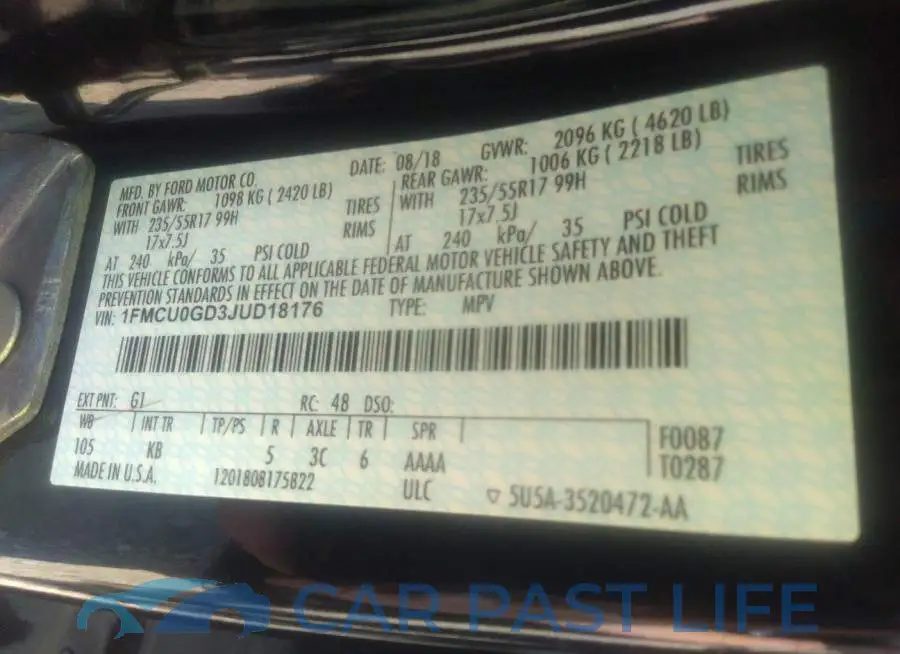 1FMCU0GD3JUD18176# 9