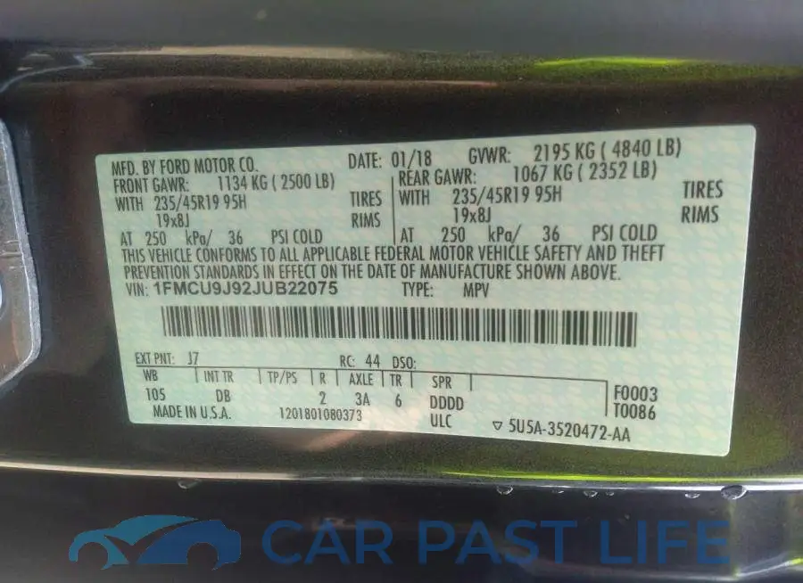 1FMCU9J92JUB22075# 9