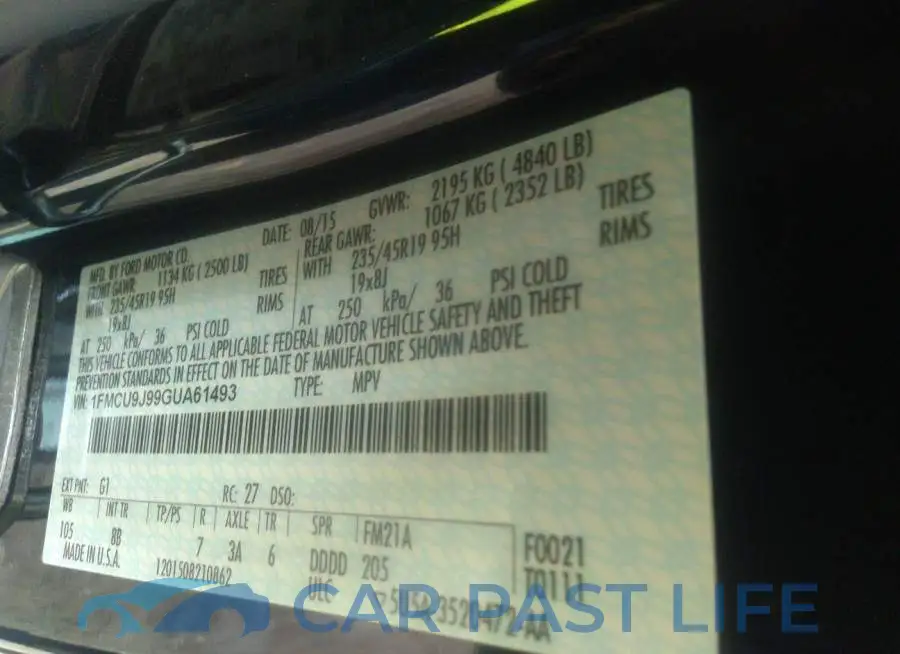 1FMCU9J99GUA61493# 9