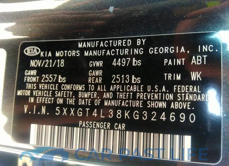 5XXGT4L38KG324690# 9