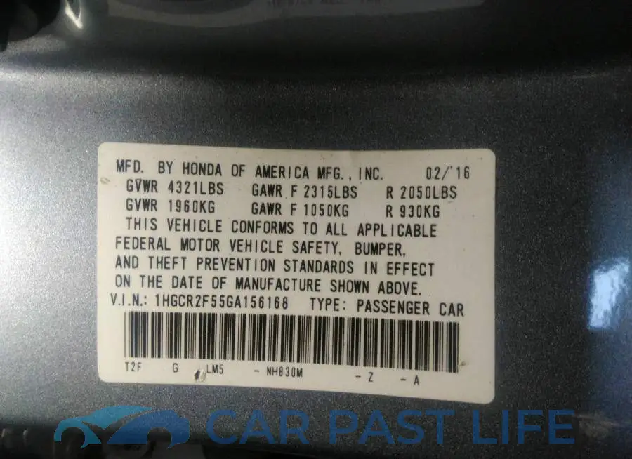 1HGCR2F55GA156168# 9