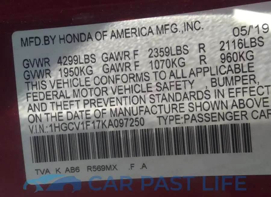 1HGCV1F17KA097250# 9