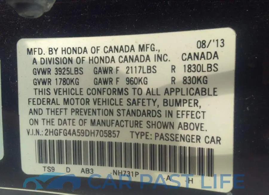 2HGFG4A59DH705857# 9