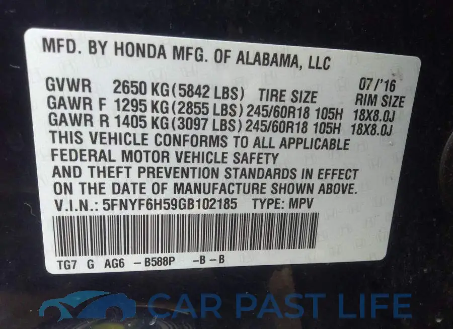 5FNYF6H59GB102185# 9