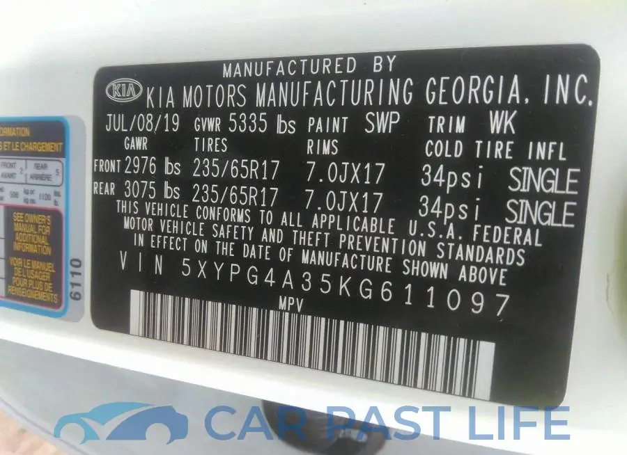 5XYPG4A35KG611097# 9