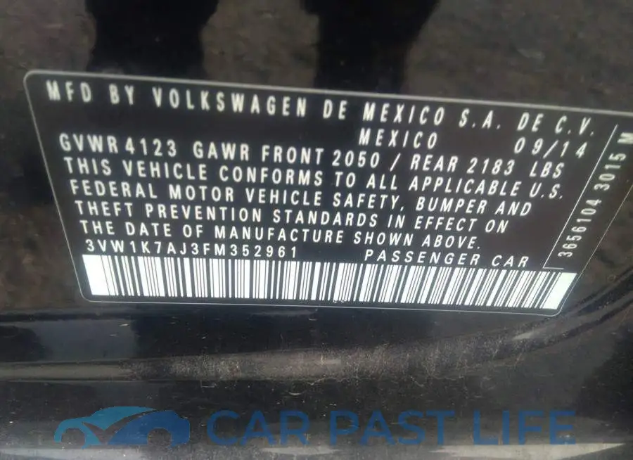3VW1K7AJ3FM352961# 9