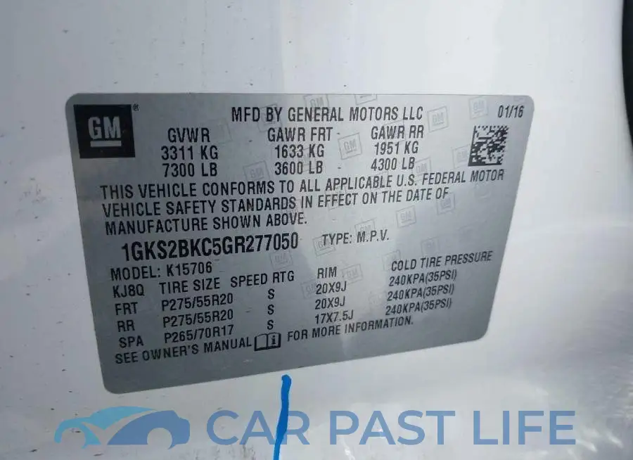 1GKS2BKC5GR277050# 9