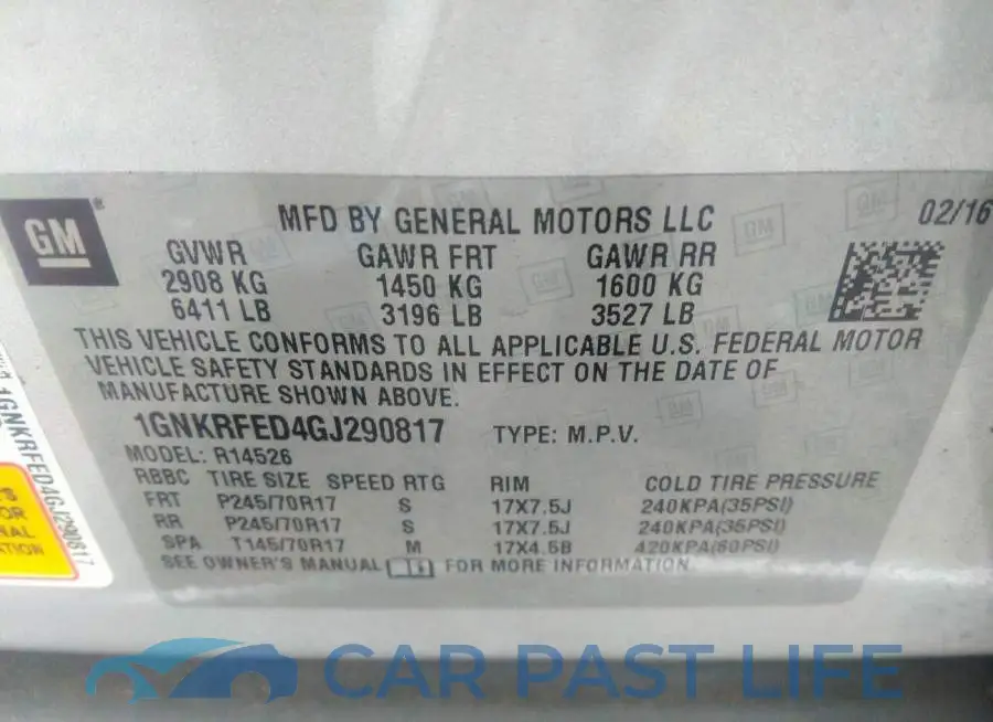 1GNKRFED4GJ290817# 9