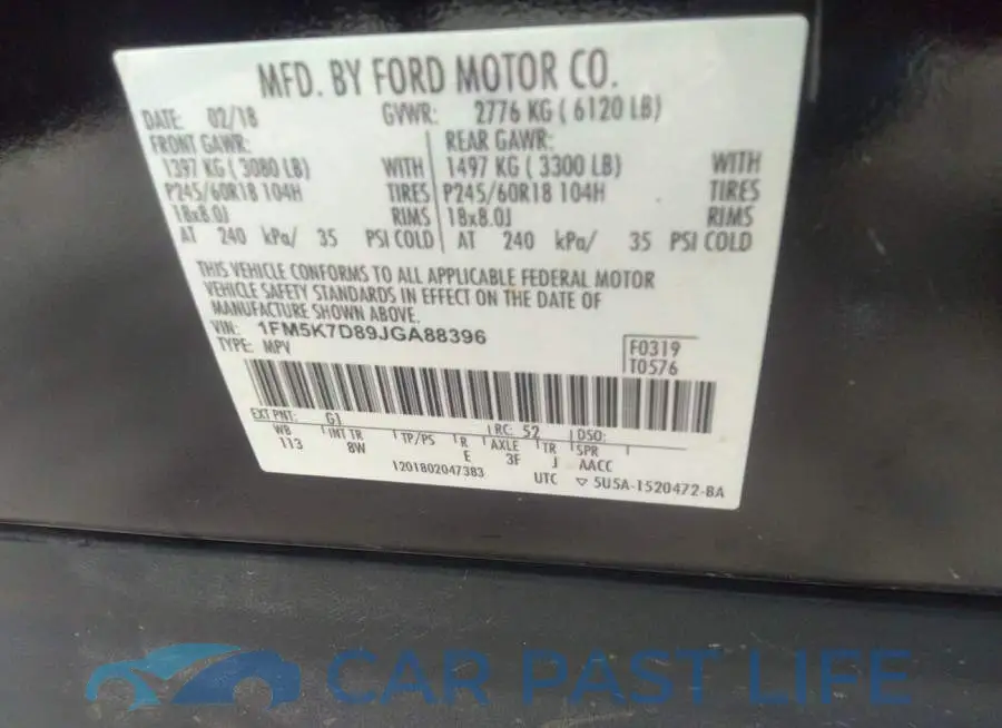1FM5K7D89JGA88396# 9