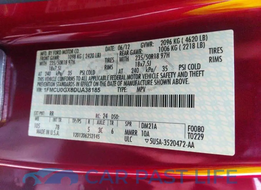 1FMCU0GX8DUA38185# 9