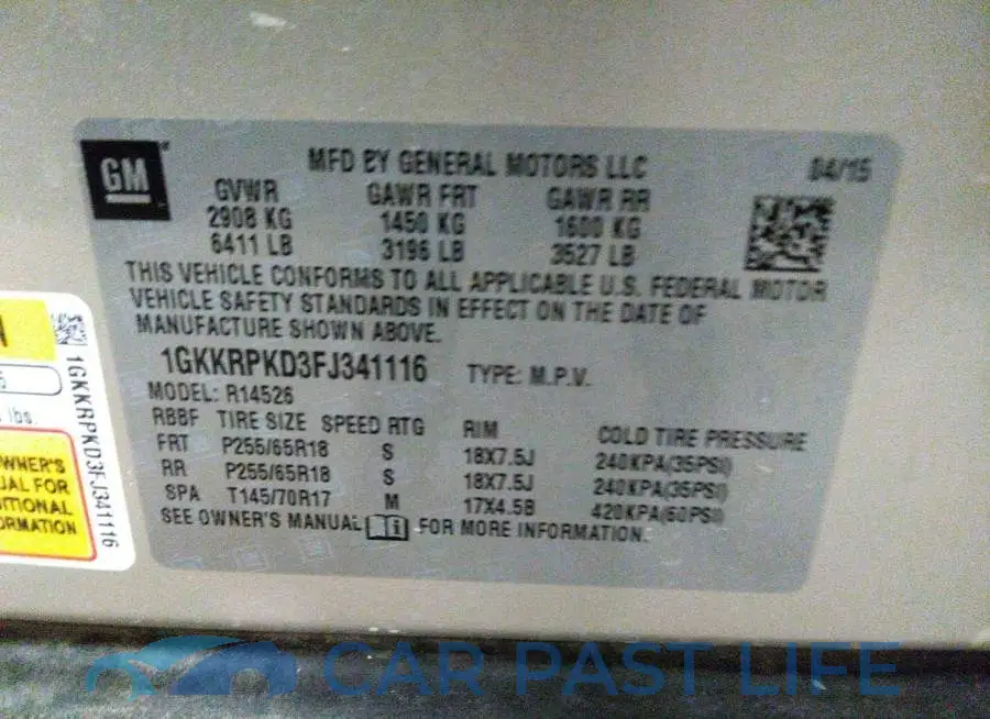 1GKKRPKD3FJ341116# 9