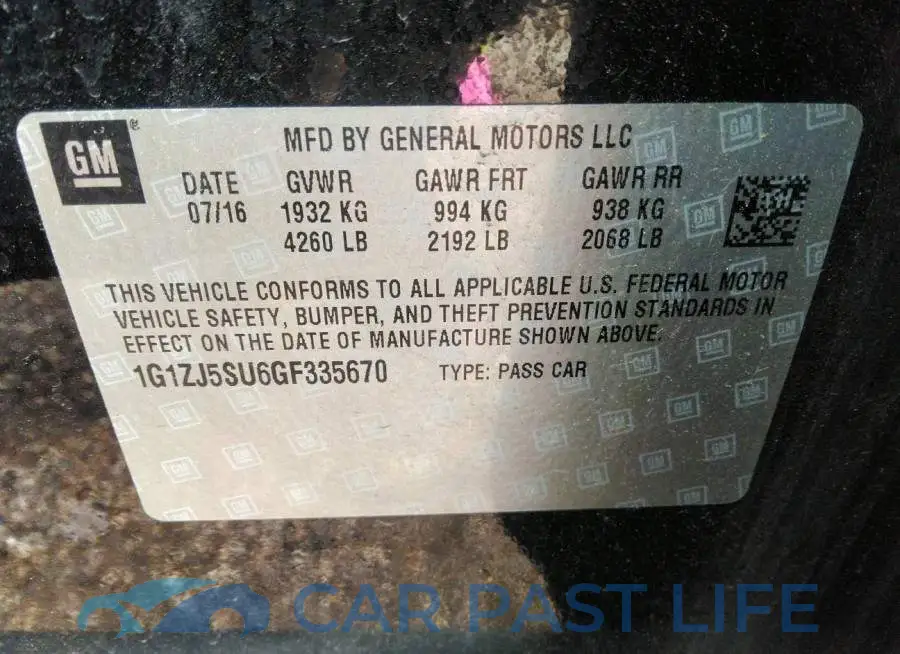 1G1ZJ5SU6GF335670# 9