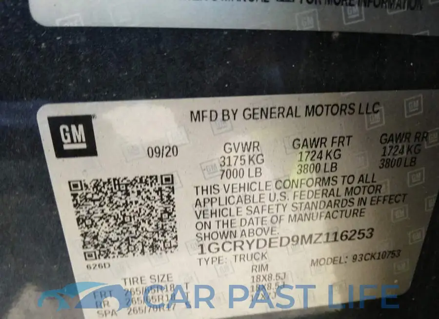 1GCRYDED9MZ116253# 9