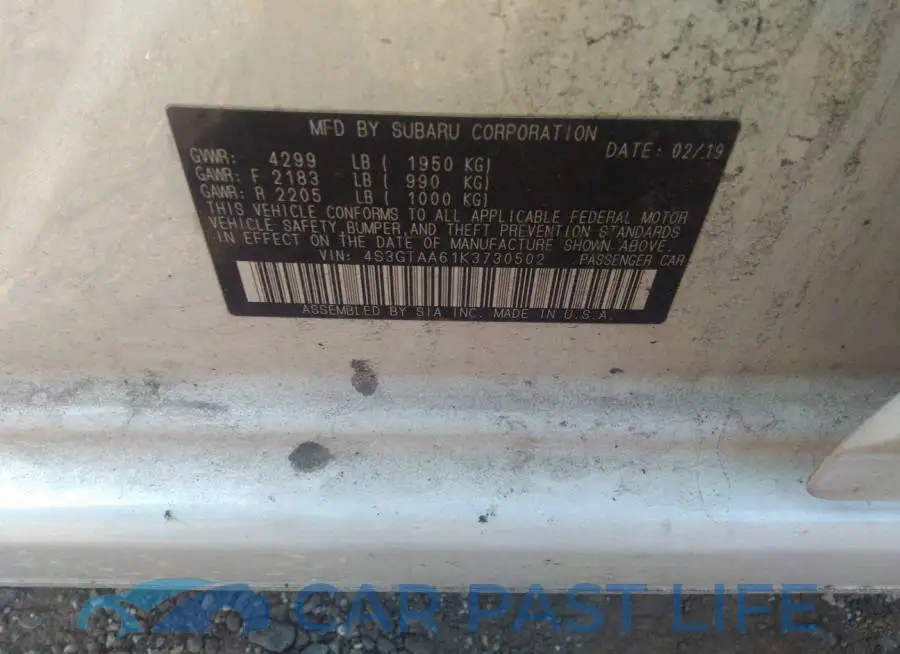 4S3GTAA61K3730502# 9