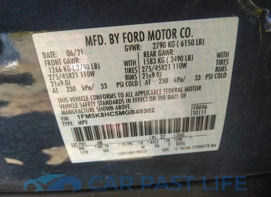 1FM5K8HC5MGB49302# 9