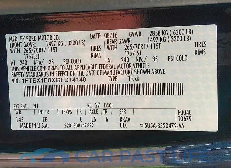 1FTEX1E8XGFD14140# 9
