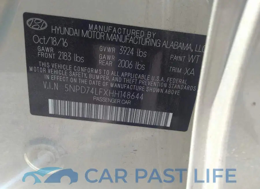 5NPD74LFXHH148644# 9