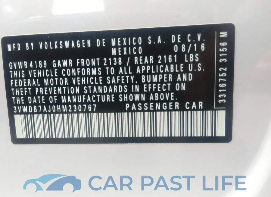 3VWDB7AJ0HM230767# 9